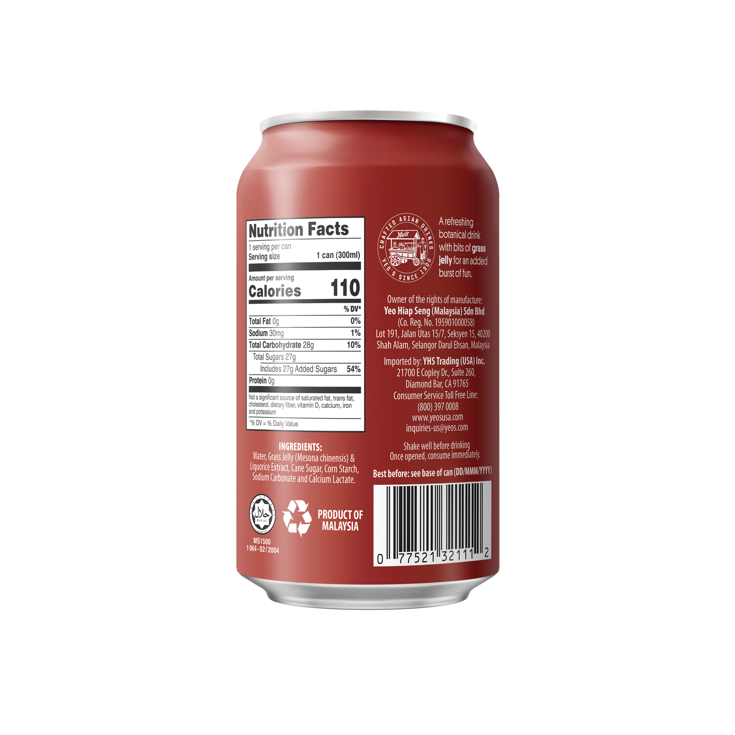 Yeo’s Grass Jelly Drink 10.1 fl oz (300ml) – Cool, Smooth, and Refreshingly Unique