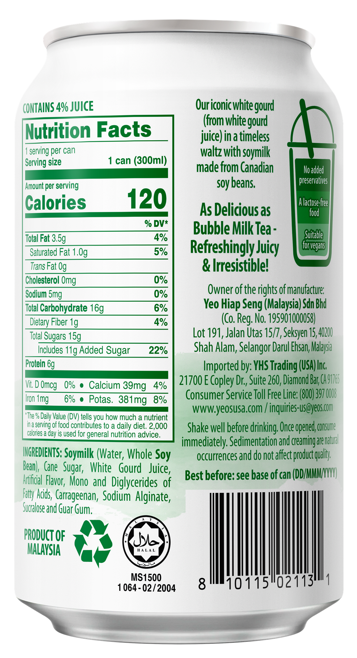 Yeo’s White Gourd Soymilk Blend 10.1 fl oz (300ml) – Smooth, Creamy, and Refreshingly Light