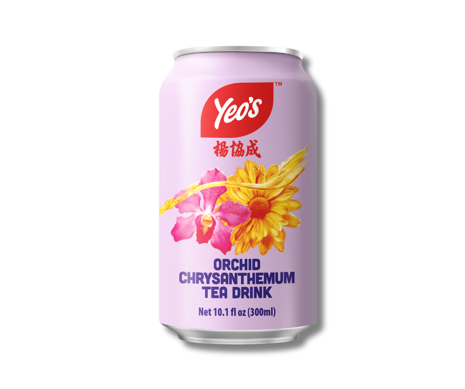 Yeo’s Orchid Chrysanthemum Tea Drink 10.1 fl oz (300ml) can – floral tea blend celebrating Singapore heritage, featuring chrysanthemum and orchid on pastel lavender can