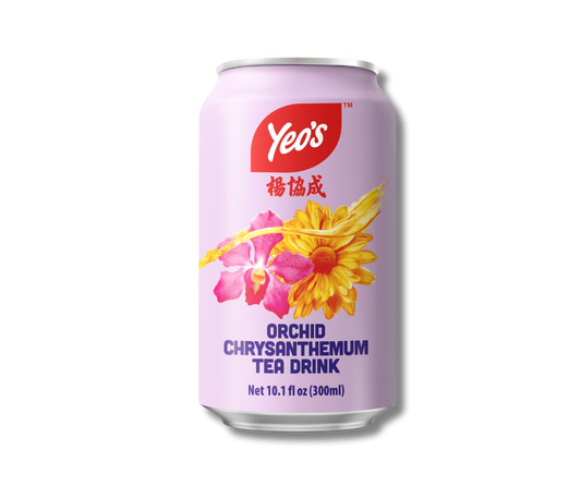 Yeo’s Orchid Chrysanthemum Tea Drink 10.1 fl oz (300ml) can – floral tea blend celebrating Singapore heritage, featuring chrysanthemum and orchid on pastel lavender can