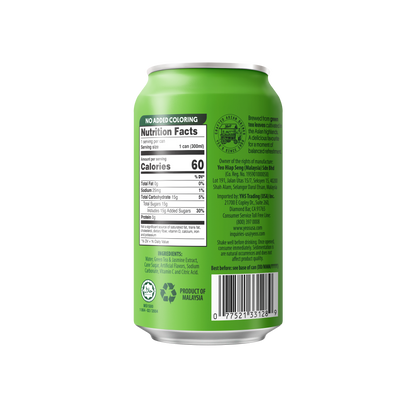 Green can with nutrition facts label on a white background