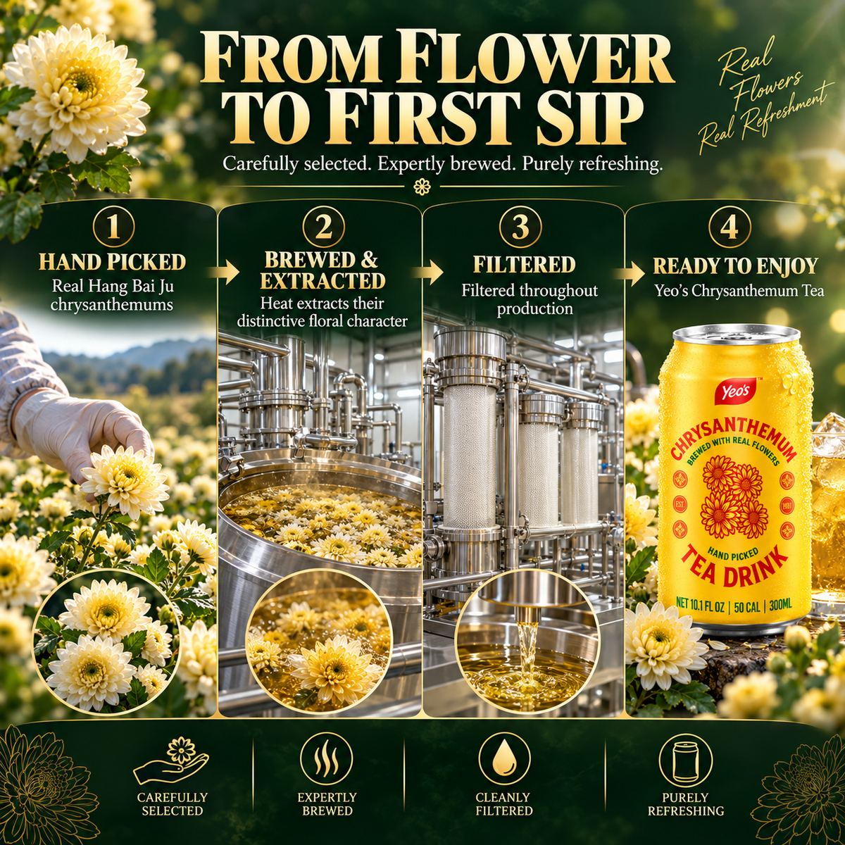 From flower to first sip: hand-picked, brewed, and filtered Hang Bai Ju chrysanthemum tea