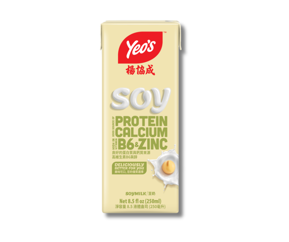 Yeo’s Original Soymilk 8.5 fl oz (250ml) carton – classic soy drink rich in protein, calcium, vitamin B6, and zinc. Smooth, creamy, and lactose-free.