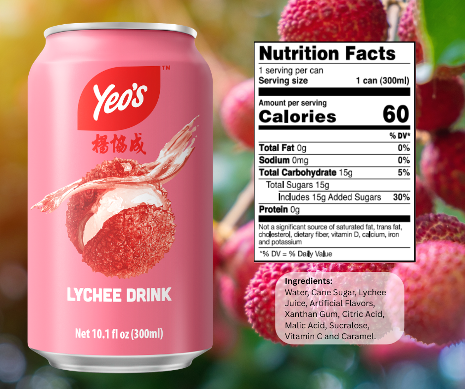 Yeo’s Lychee Drink 10.1 fl oz (300ml) – Sweet, Floral, and Delightfully Tropical