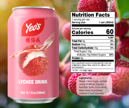 Yeo’s Lychee Drink 10.1 fl oz (300ml) – Sweet, Floral, and Delightfully Tropical