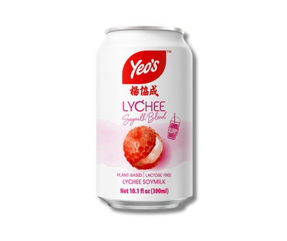 Yeo’s Lychee Soymilk Blend 10.1 fl oz (300ml) can – plant-based fusion of fruity lychee and creamy soymilk for a tropical, lactose-free delight.