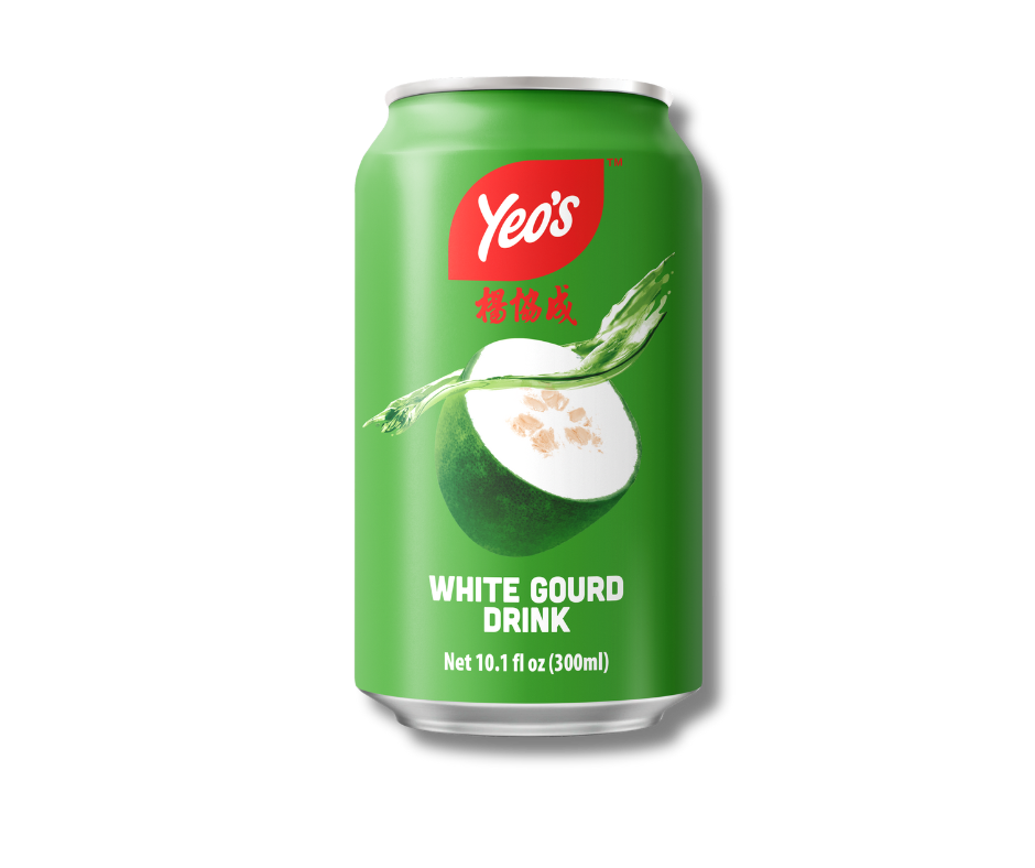 Yeo’s White Gourd Drink 10.1 fl oz (300ml) can – refreshing herbal beverage made from winter melon, classic Asian drink in green can with sliced gourd image