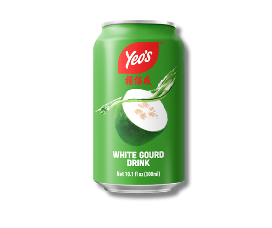 Yeo’s White Gourd Drink 10.1 fl oz (300ml) can – refreshing herbal beverage made from winter melon, classic Asian drink in green can with sliced gourd image